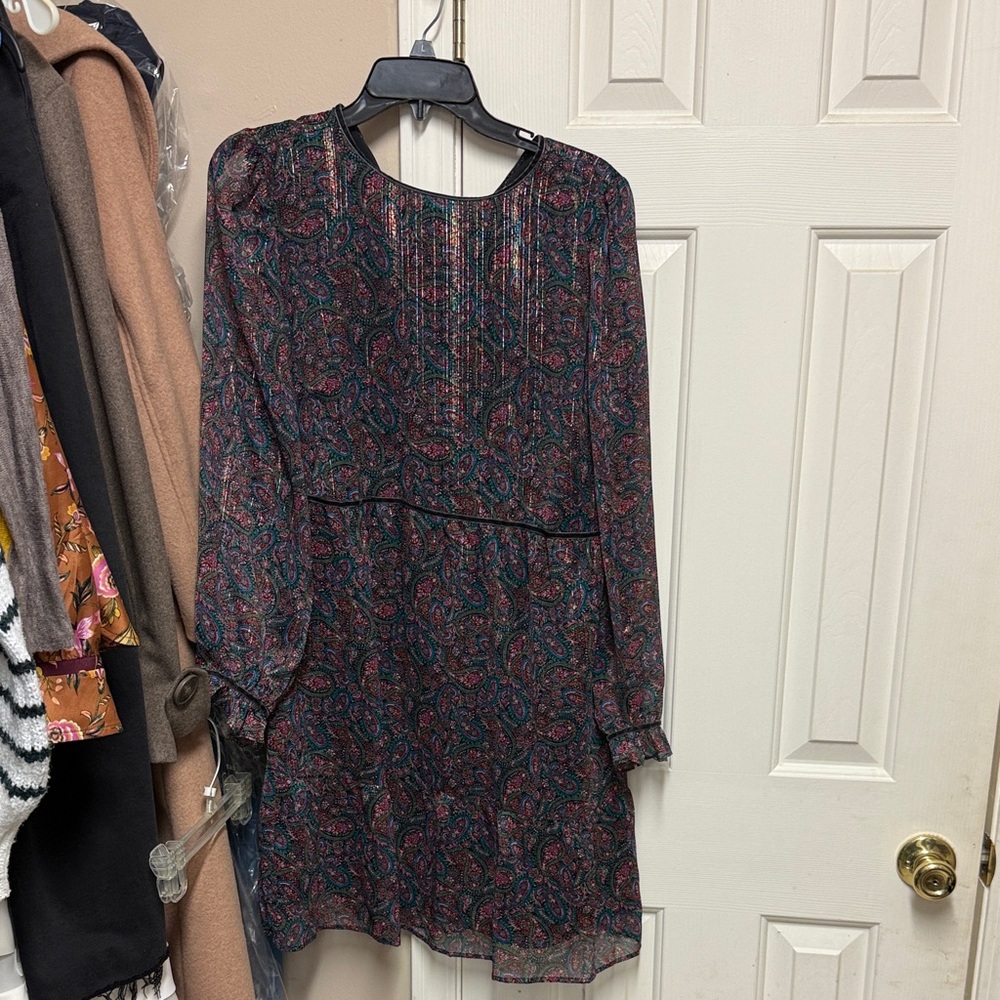 LOFT Black and Pink Paisley Long Sleeve Dress